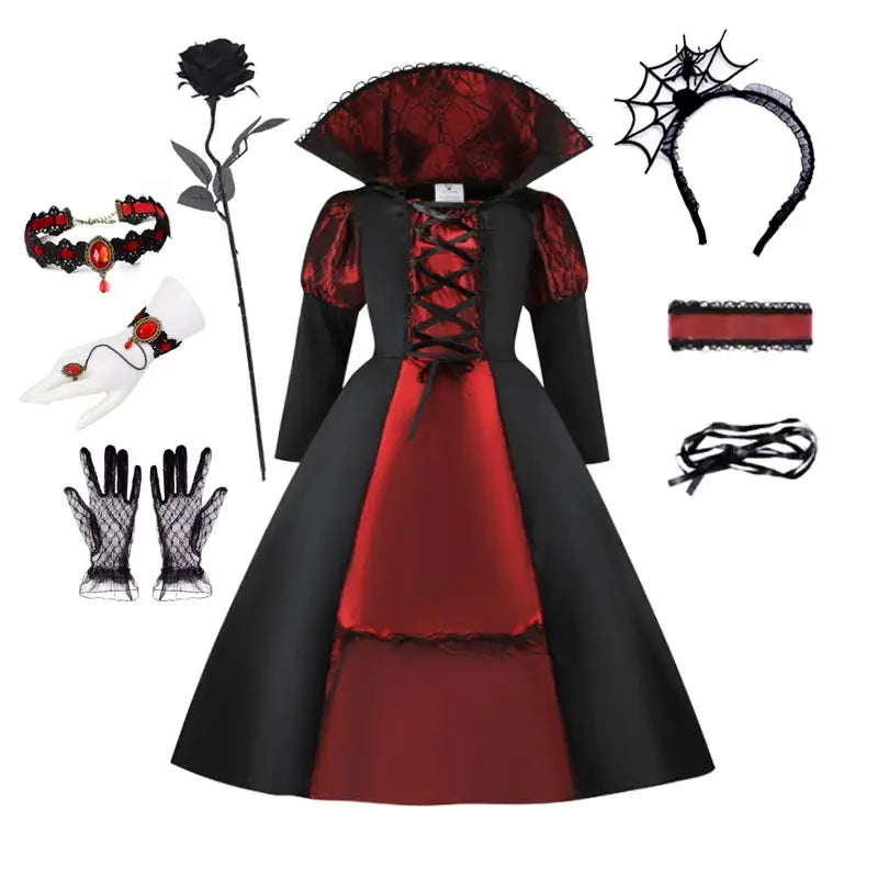 Girls Halloween Ghost Bride Costume  Vampire Dress Up Child Evil Terror Vampiress Role Play Carnival Party Cosplay  Outfits