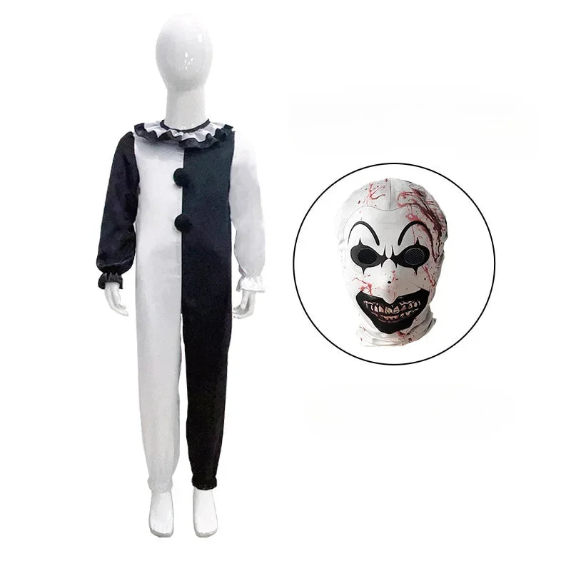 Terrifier Cosplay Costume Children Girls Boys Horror Carnival Party Dress Hat Mask Killer Clowns Jumpsuit for Halloween Costumes