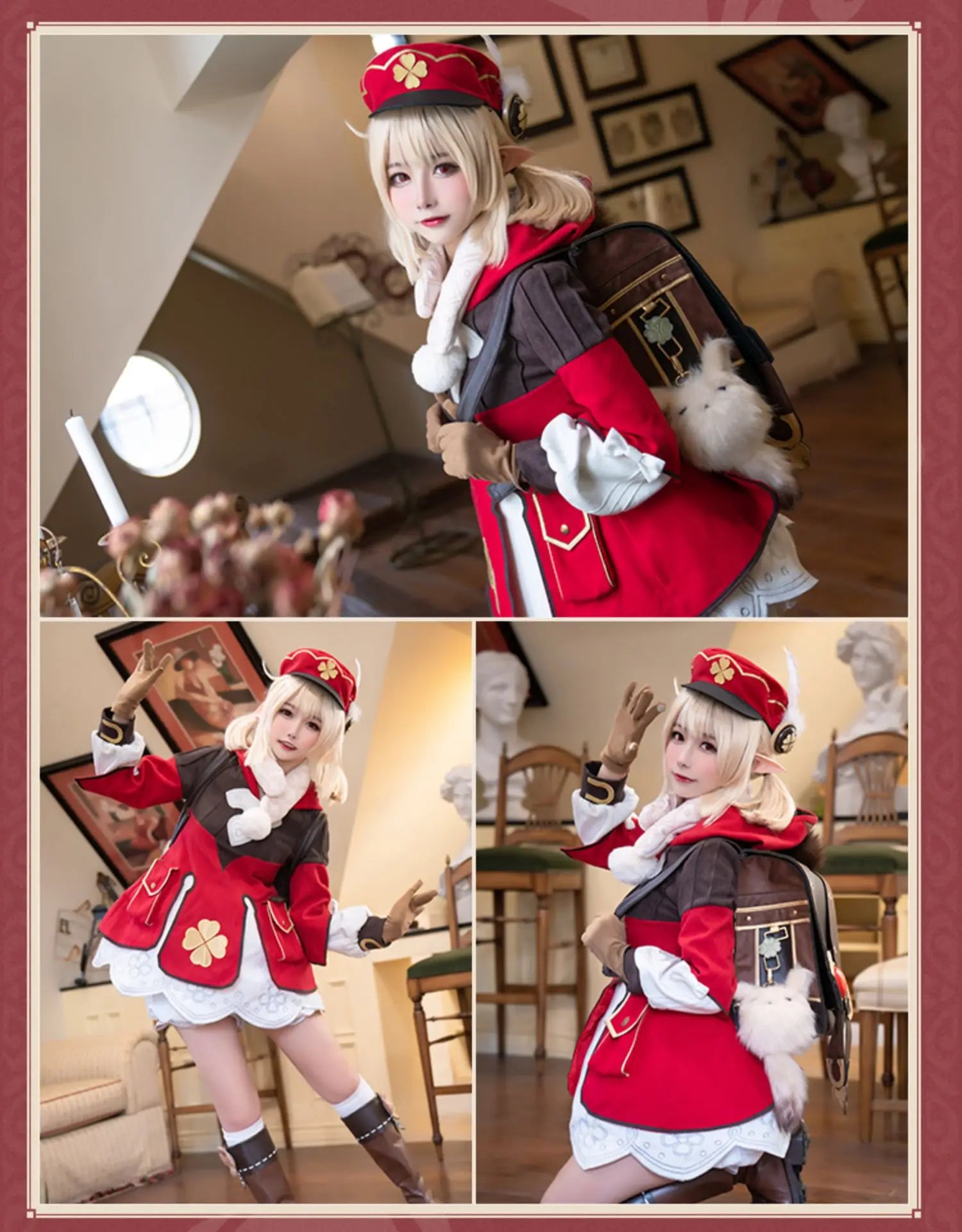 Klee Cosplay Anime Game Genshin Impact  Klee Spark Knight Cute Uniform Playfulness Outfit Dress Cosplay Costume Halloween