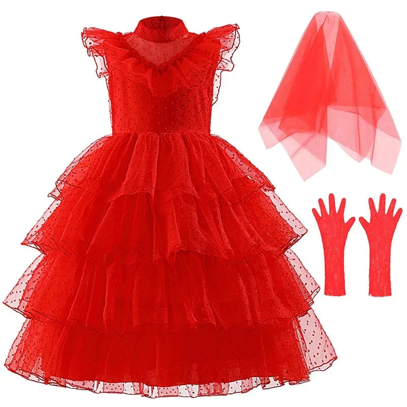 Halloween Lydia Red Horror Ghost Bride Cosplay Dress for Girls boys B-Beetle Juice 2 Black White Pattern Role Playing Costumes