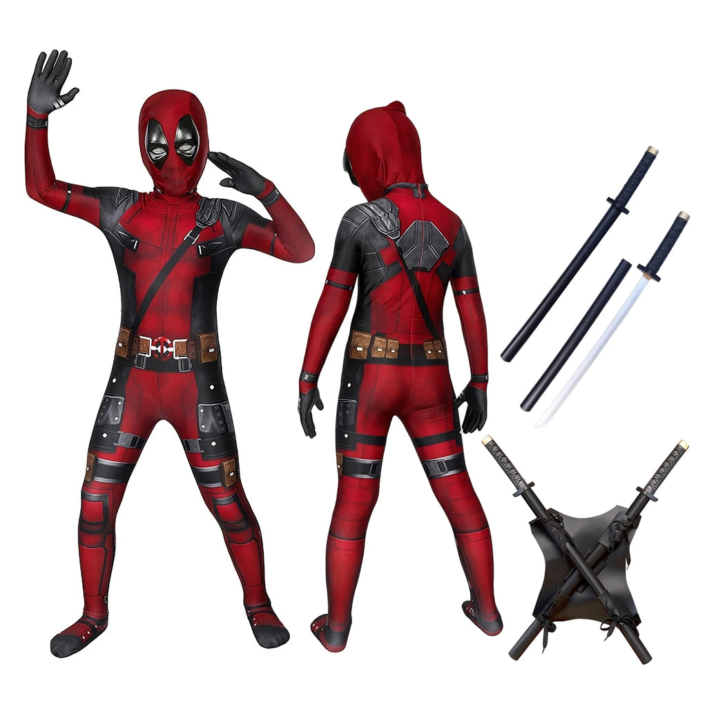 Superhero Deadpool Costume Kids New Deadpooling 3 Cosplay Cosutme Deadpool3 Full Children Costume Bodysuit Halloween Jumpsuit