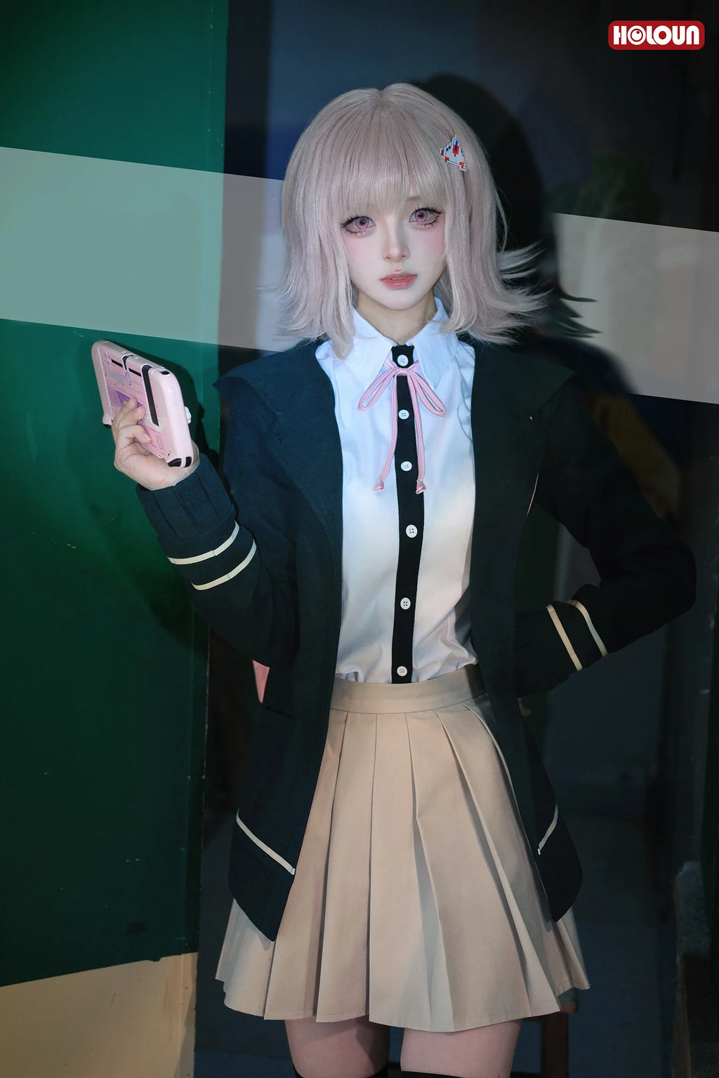 HOLOUN Danganronpa Game Trigger Happy Havoc Nanami ChiaKi Cosplay Costume Coat Shirt Skirt Hair Clip School Uniform Cos