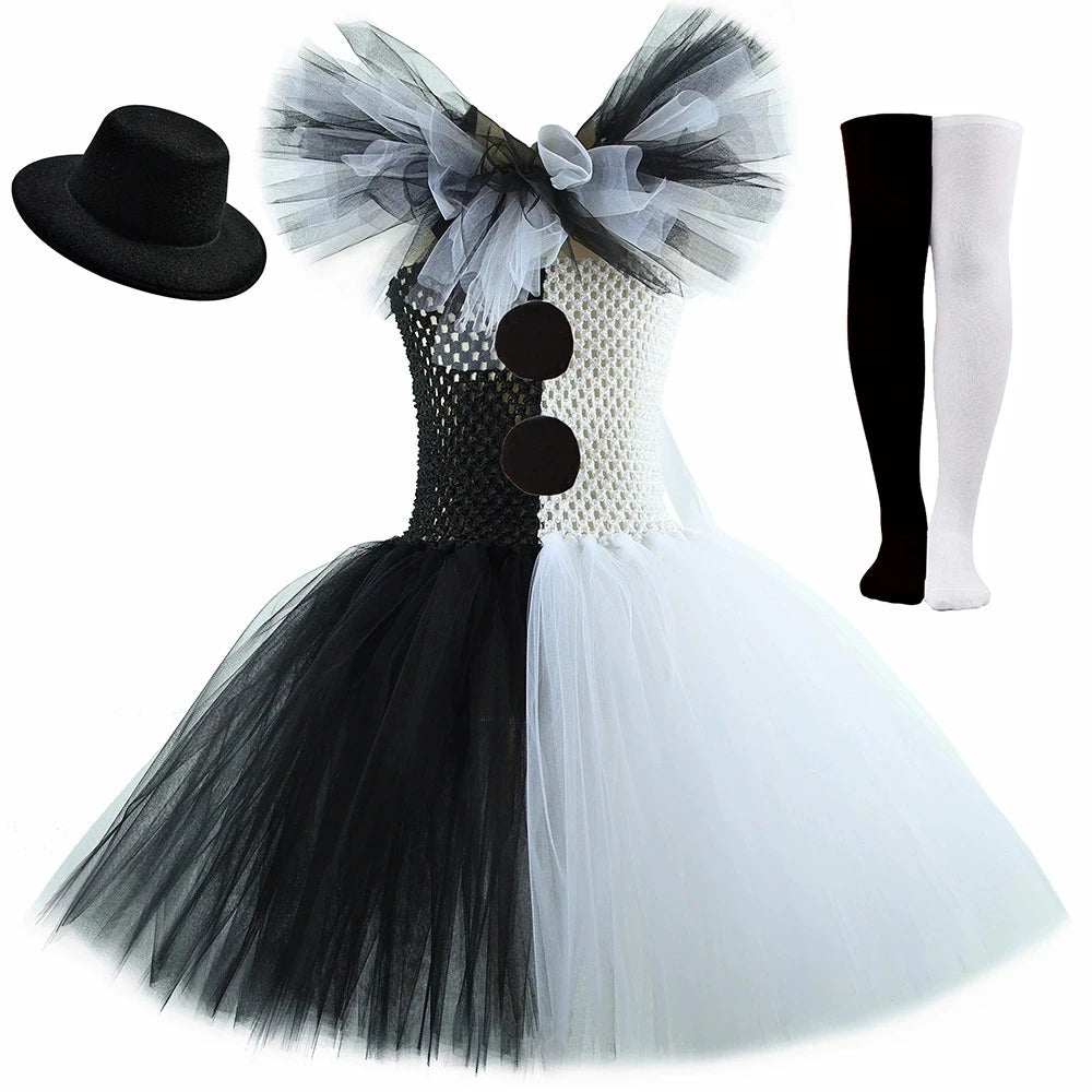 The Clown Costume Girl Black White Fancy Tutu Dress Horror Joker Dress for Kids Halloween Carnival Party Costumes