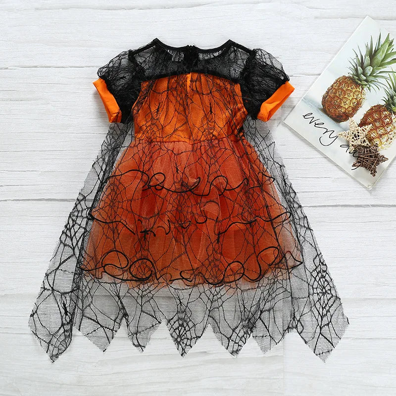 Baby Halloween Costume Girls Princess Spider Mesh Dress Children Vampire Performance Elegant Clothes Witch Dresses 1-6 Y