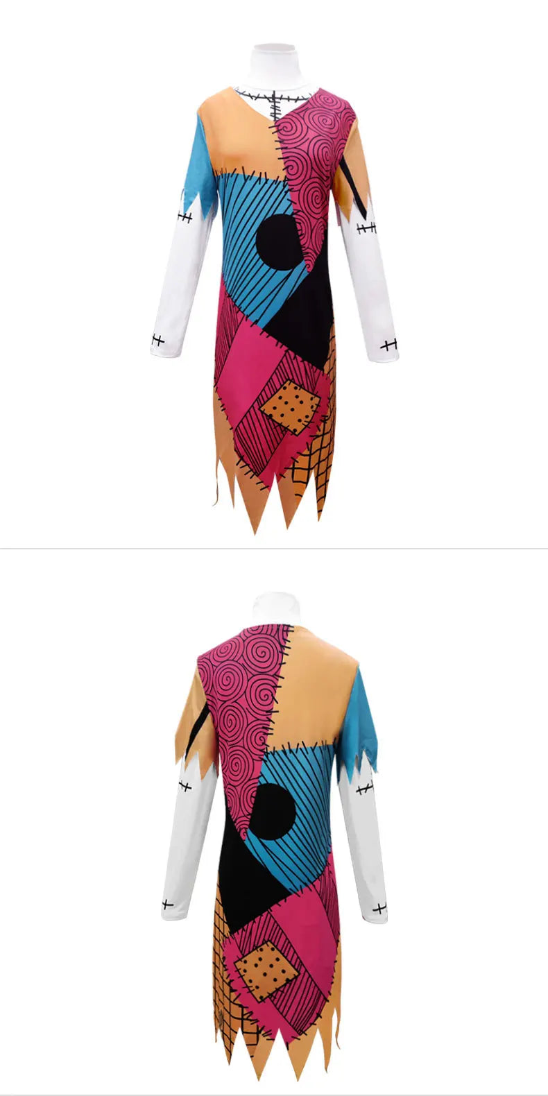 The Night Before Christmas Sally  Skellington Costume Cosplay Wig Hair Scary Horror Halloween Costume Women Party Fancy Dress