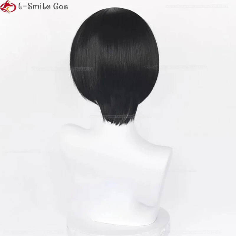 Anime Ada Wong Cosplay Wig Ada Wong Wigs Cosplay 32cm Short Black Heat Resistant Synthetic Hair Woman Party Role Wigs + Wig Cap