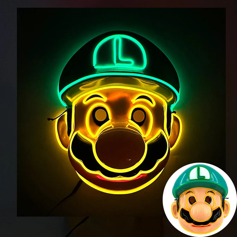 Light Up Japanese Oni Devil Mask LED Luminous Prajna Horror Mask Full Face Halloween Bar Party Props Neon Glowing Demon Mask