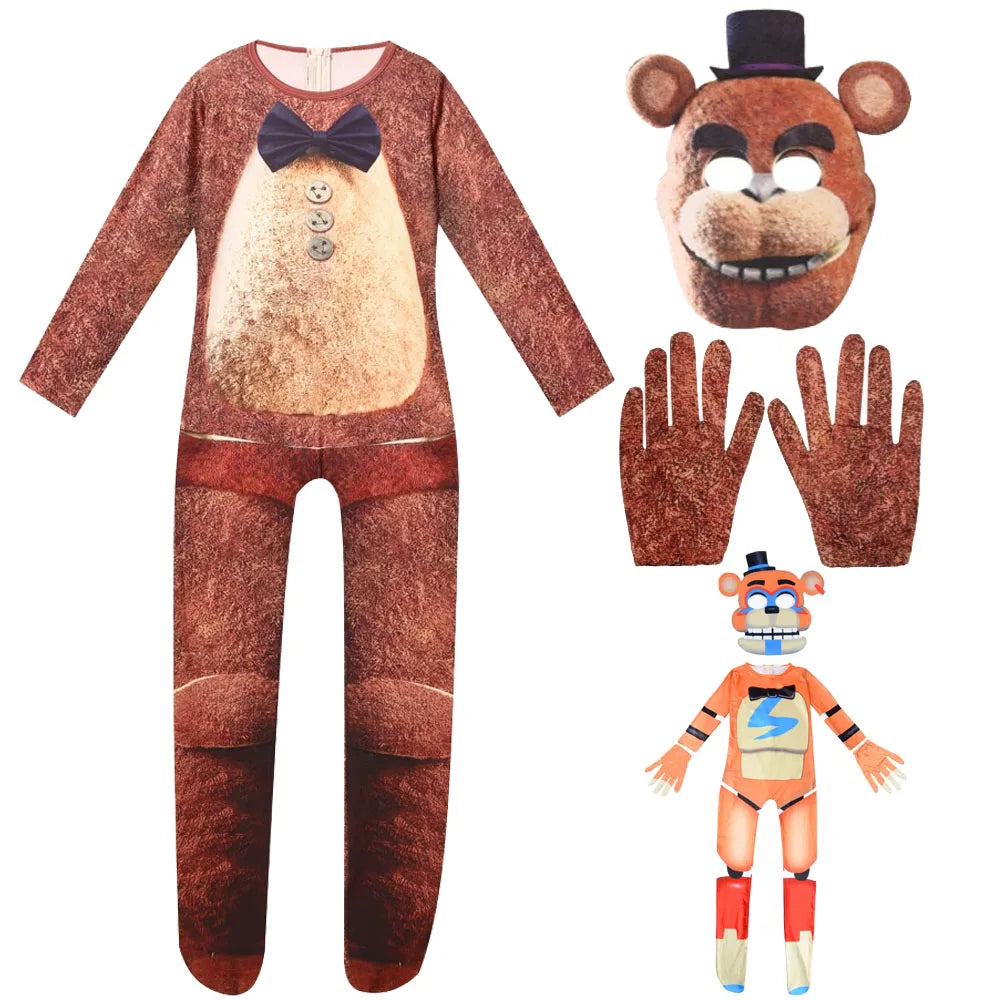 Kids Horrible Halloween Costume Five Nights Freddyed Jumpsuit Cosplay Nightmare Bonnie Fnaf Freddy Anime Christmas Gift for Kid