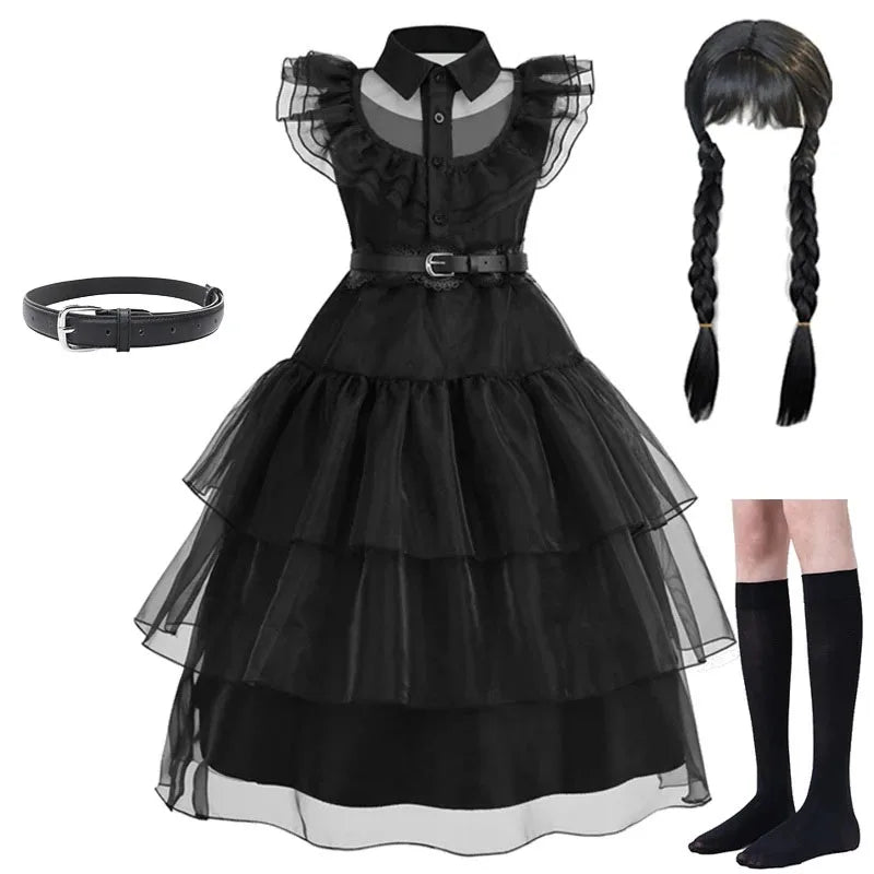 Horror Movie Wed Costume Girls Halloween Black Events Cosplay Dress Children Fashion Gothic Vestido Kids Evening Party Clothes