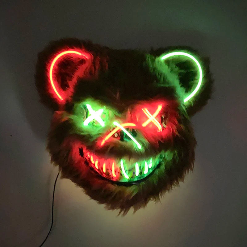LED Bloody Rabbit Mask Horror Dance Masquerade Cosplay Decoration Cool Glowing Killer Rabbit Mask Scary Bloody Bear Mask For Men