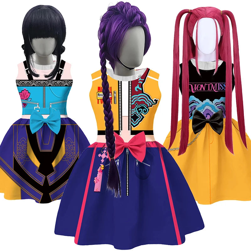 KPop Demon Hunters Kids Clothes Festival Children Halloween Cosplay Pop Singer Rumi Mira Zoey Masquerade Carnival Party Dress