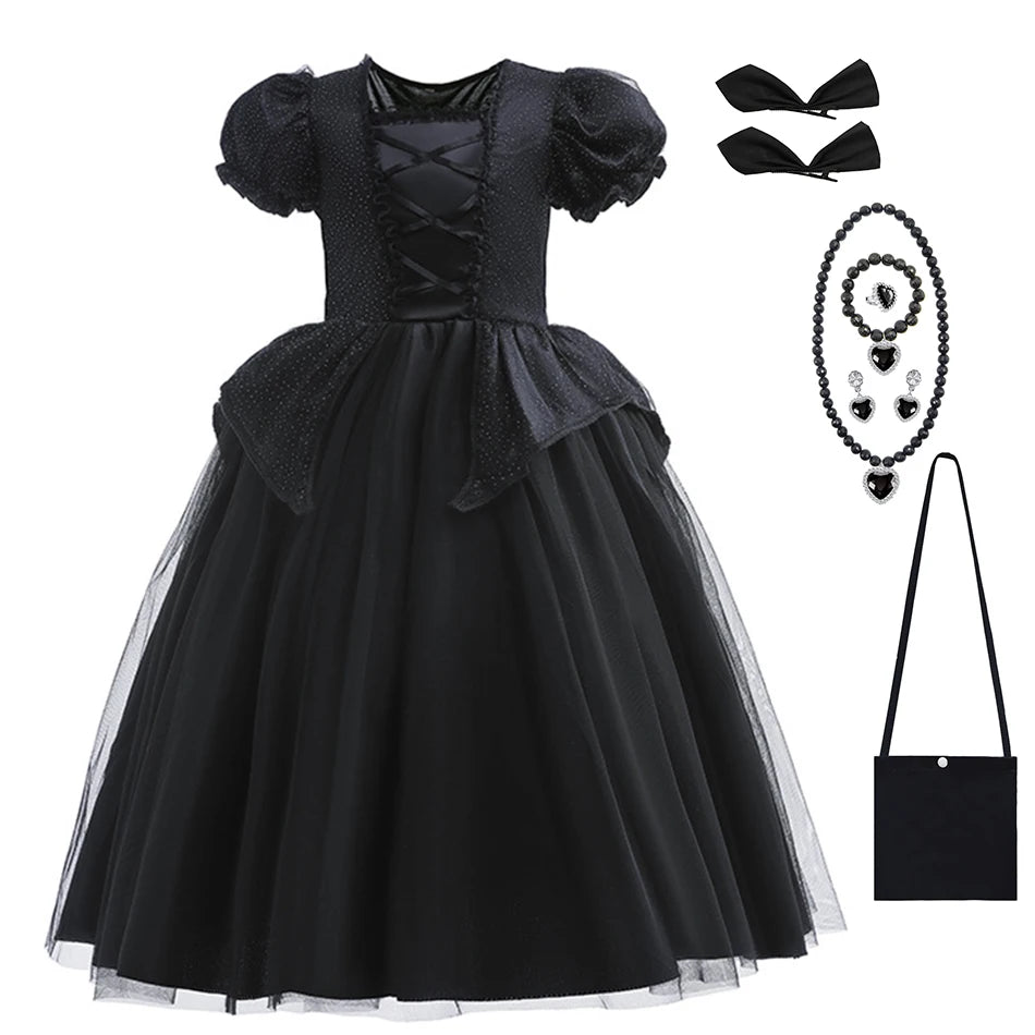 Girl Maleficent Cosplay Dress With Wings Kids Halloween Carnival Evil Witch Dress Up Costume 2-10 Yrs Sequin Ruffles Outfits