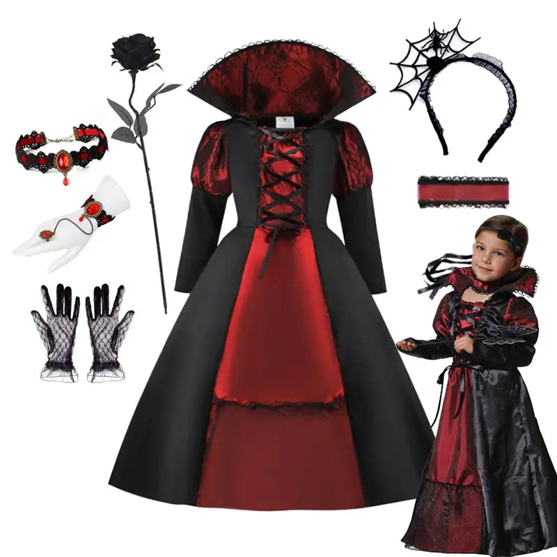 Girls Halloween Ghost Bride Costume  Vampire Dress Up Child Evil Terror Vampiress Role Play Carnival Party Cosplay  Outfits
