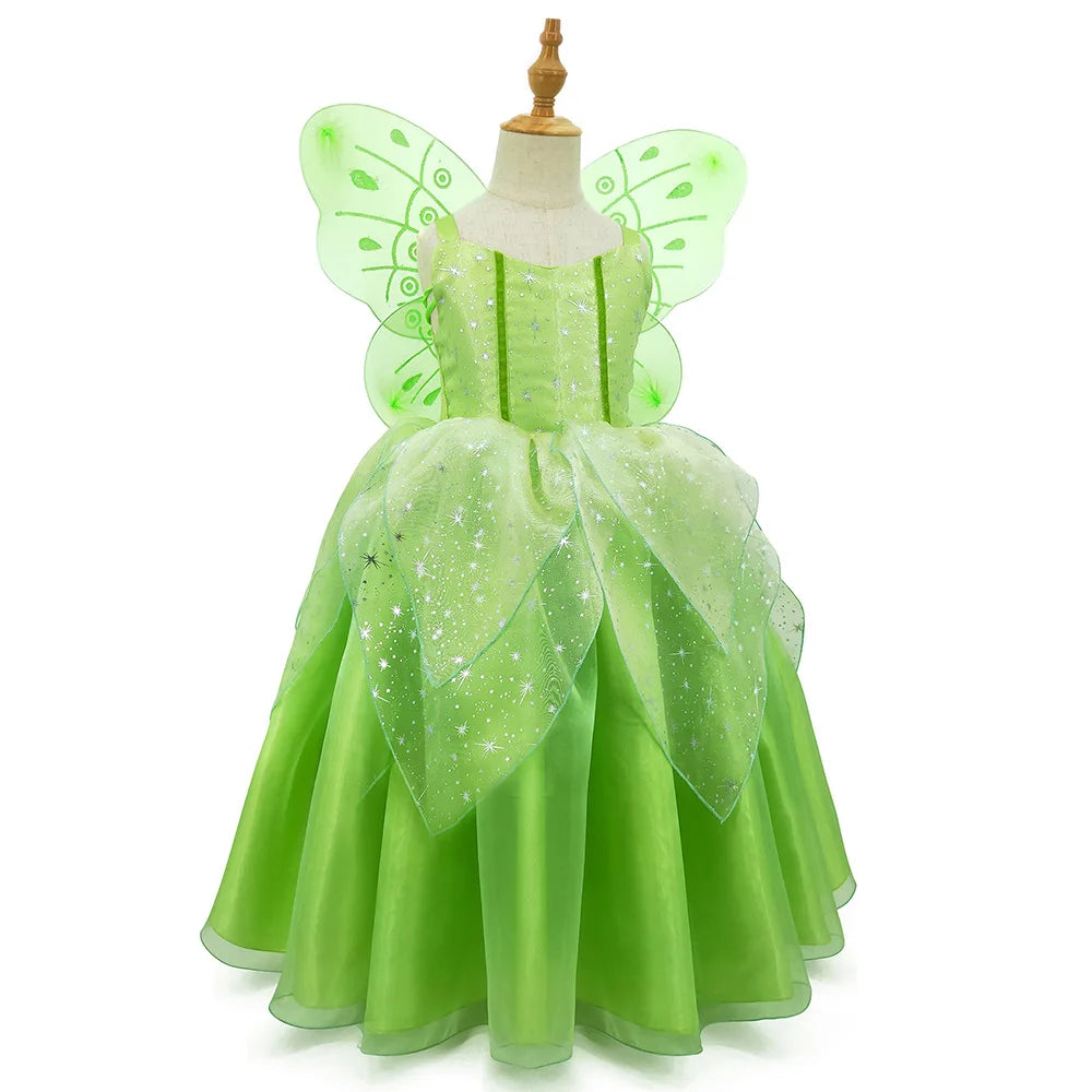 Girls Costume Halloween Costume for Kids Green Fancy Dress Fairy Princess Cosplay Carnival Party