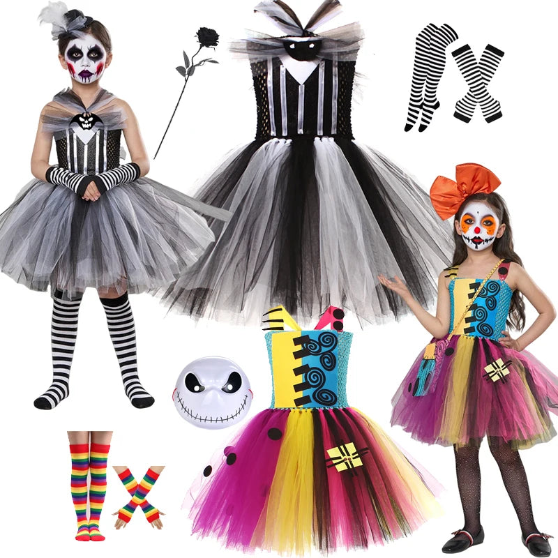 Halloween Christmas Eve Cosplay Dress Horror Fancy Princess Dress Girl Puffy Costume Carnival Party Clothes Gifts for Children