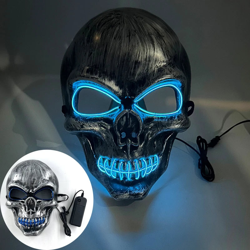 Light Up Japanese Oni Devil Mask LED Luminous Prajna Horror Mask Full Face Halloween Bar Party Props Neon Glowing Demon Mask
