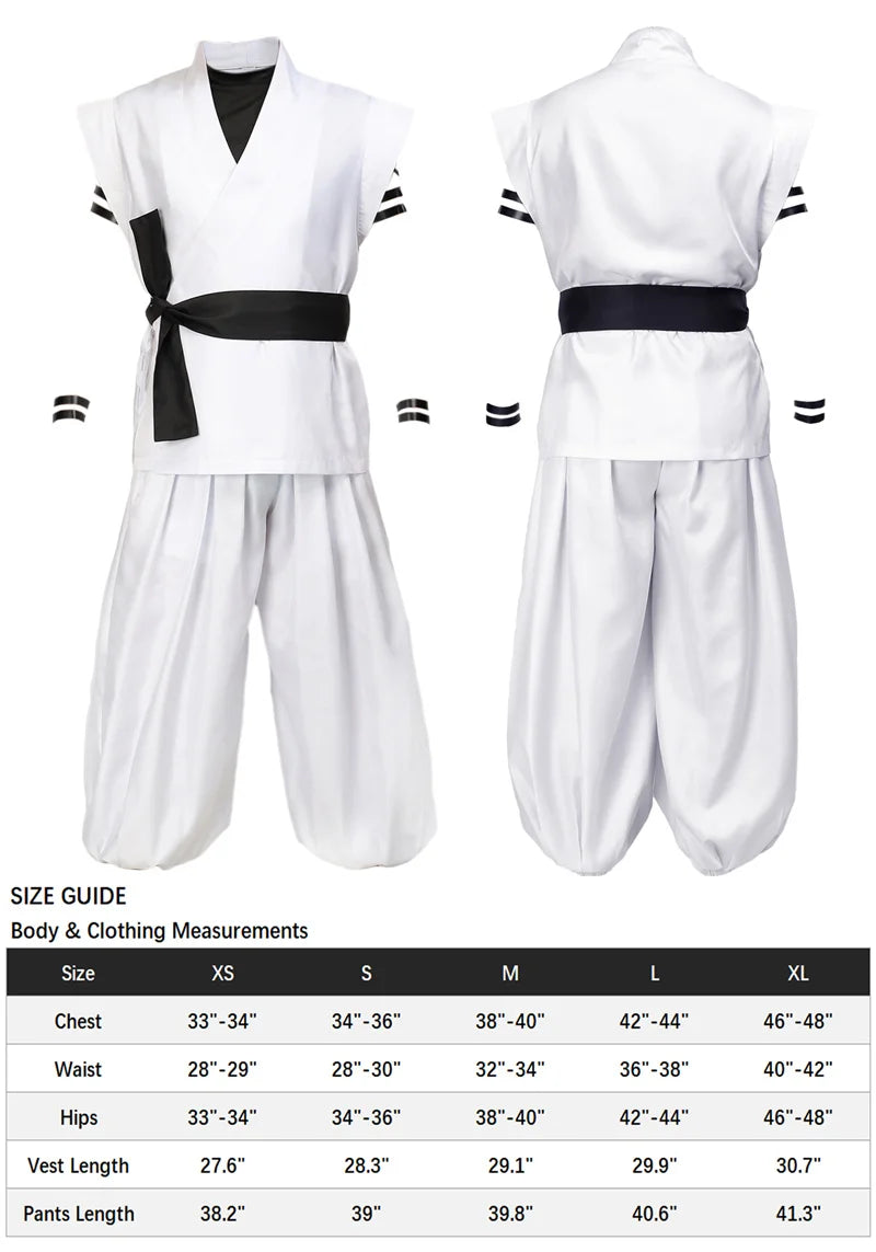DAZCOS Ryomen Sukuna Costume White Kung Fu Suit with Tattoo Stickers Ryomen Sukuna as Megumi Showdown Cosplay Costume Full Set