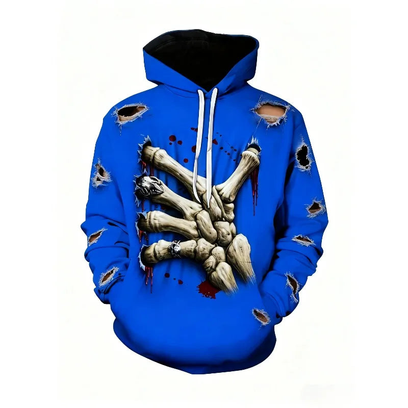 2025 3D Printed Skull Pattern Men's Halloween Gothic Horror Pattern Long Sleeve Hoodie Fashion Creative Design