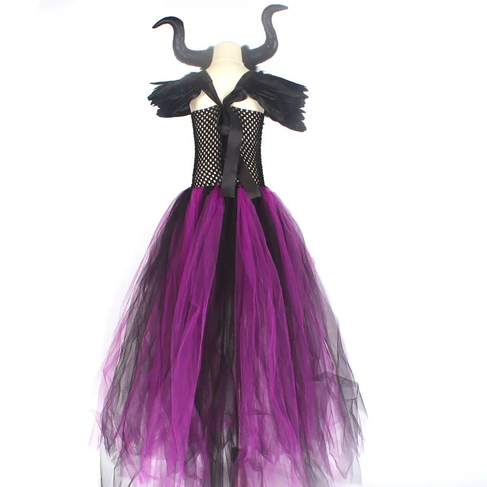 Maleficent Halloween For Children Costume Tulle Purple Black Dress Girls Cosplay Vestidos Party Evil Queen Mesh Princess Dresses