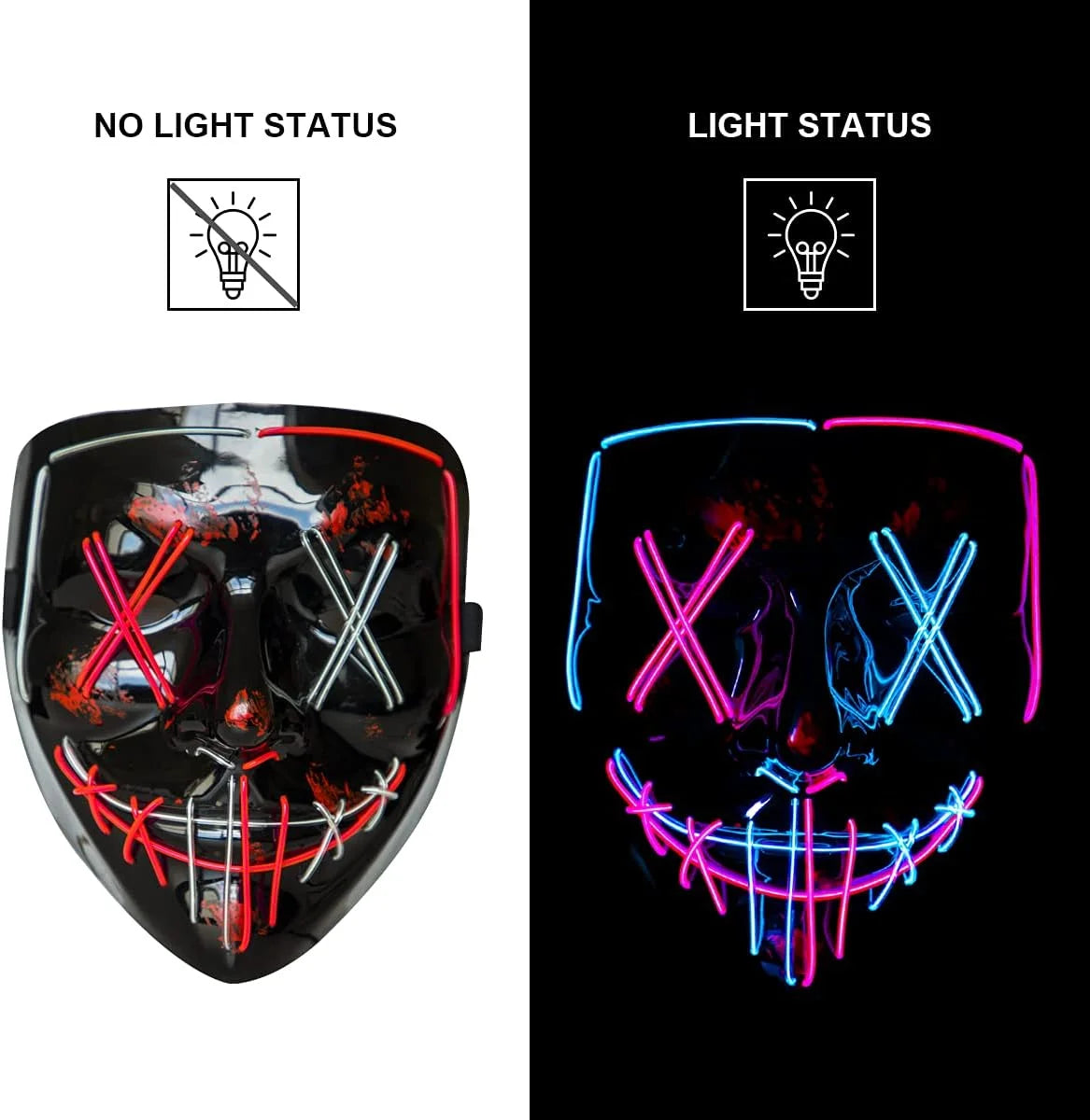 Carnival LED Glowing Mask Luminous Skull Mask Horror Masquerade Party Neon Skeleton Mask Festival Halloween Props
