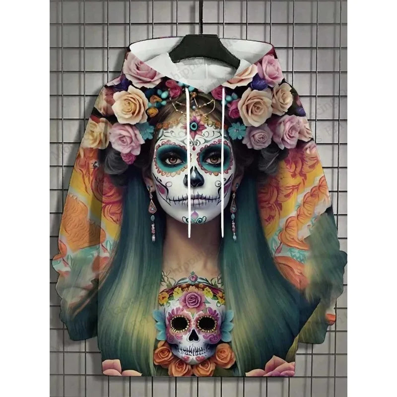 2025 Autumn 3D Printing Halloween Flower Hoodie Women's Fashion Sportswear Oversized Sexy Girl Pullover Sportswear