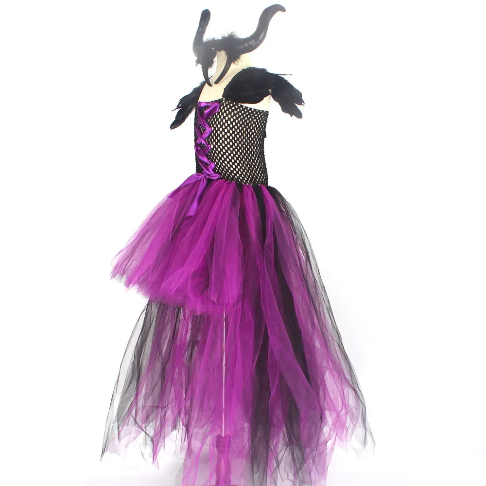 Maleficent Halloween For Children Costume Tulle Purple Black Dress Girls Cosplay Vestidos Party Evil Queen Mesh Princess Dresses