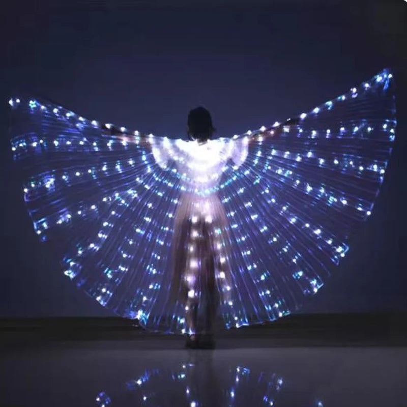 LED Belly Dance Fairy light wings Glowing silk butterfly wings luminous dancing cloak clothes for women girl Performance costume