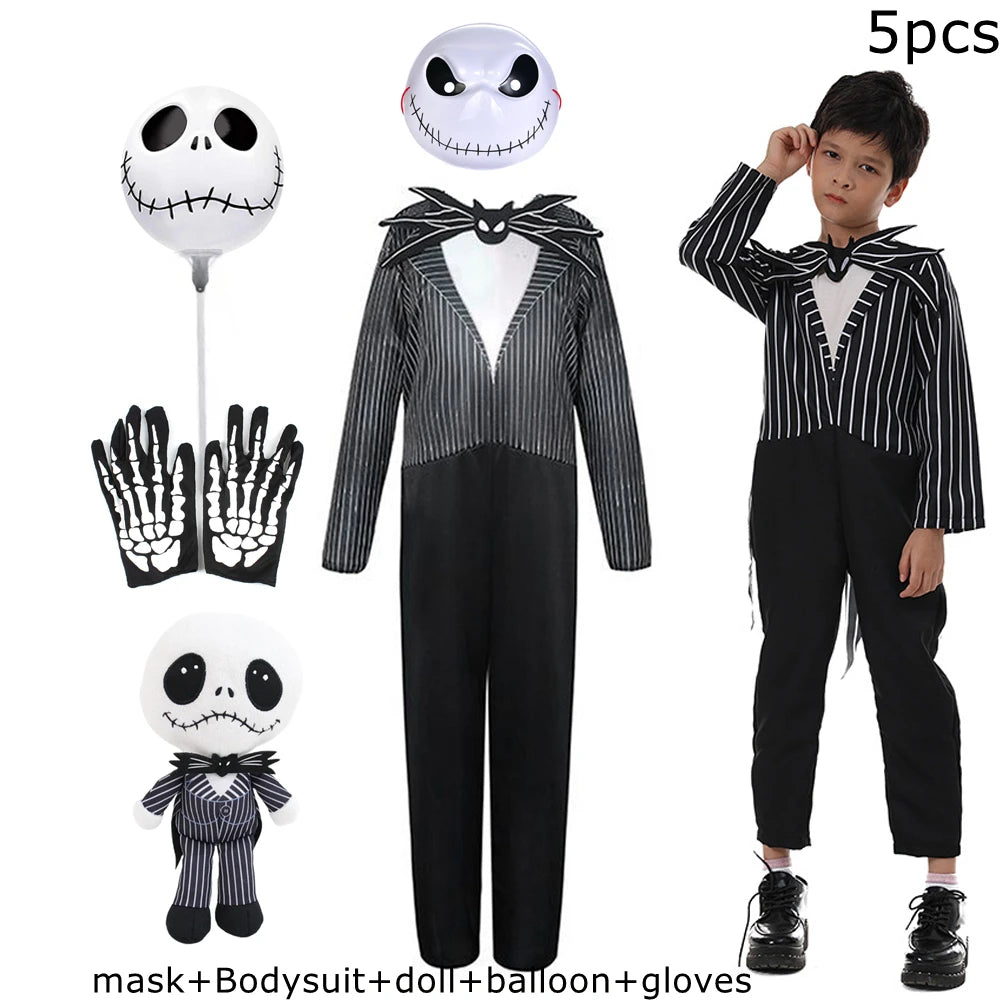 Jack Costume Boys Christmas Eve Nightmare Before Scary Skeleton Jack Cosplay Striped Halloween Cosplay Costume