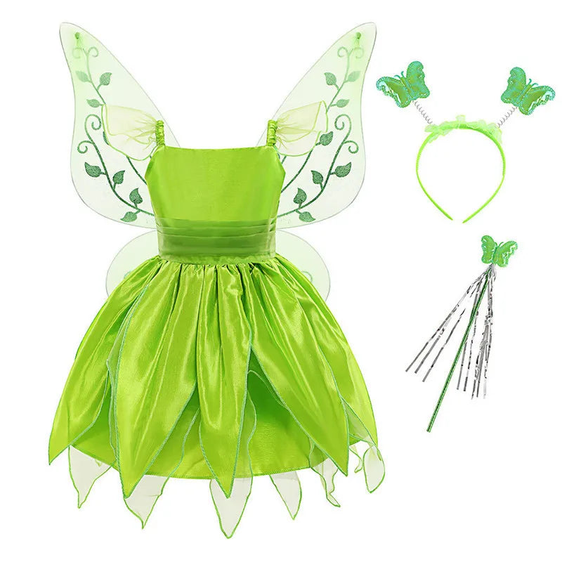 Girls Costume Halloween Costume for Kids Green Fancy Dress Fairy Princess Cosplay Carnival Party
