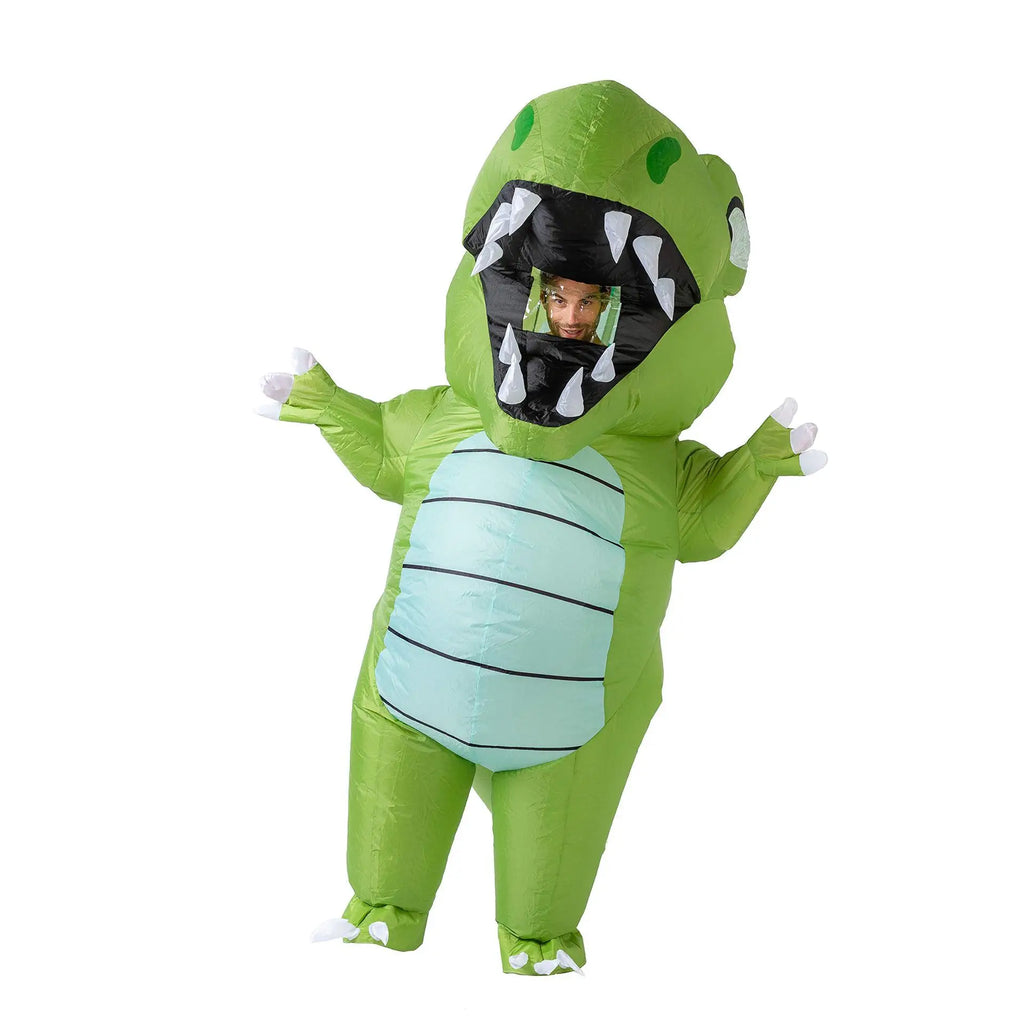 Funny Cartoon Big Mouth Inflatable Green Dinosaur Cosplay Costume Adult Halloween Carnival Party