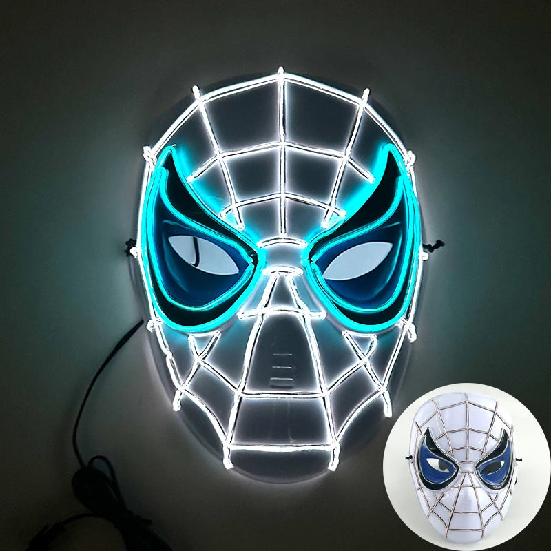 Light Up Japanese Oni Devil Mask LED Luminous Prajna Horror Mask Full Face Halloween Bar Party Props Neon Glowing Demon Mask