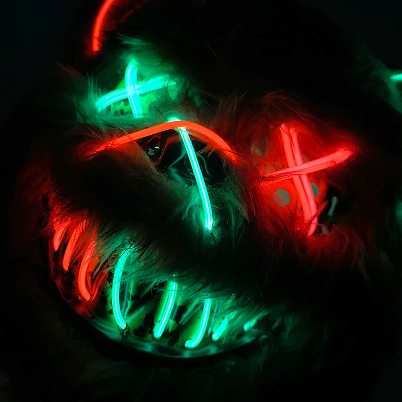 LED Bloody Rabbit Mask Horror Dance Masquerade Cosplay Decoration Cool Glowing Killer Rabbit Mask Scary Bloody Bear Mask For Men