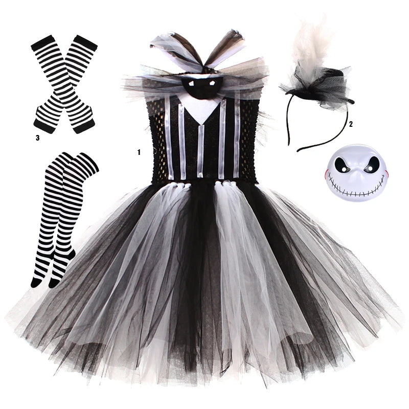 Halloween Christmas Eve Cosplay Dress Horror Fancy Princess Dress Girl Puffy Costume Carnival Party Clothes Gifts for Children