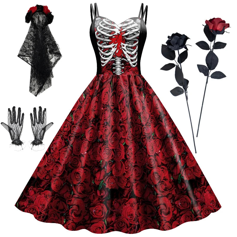 Halloween Costume for Kids Fantasy Vampire Costume Girls Long Tutu Dress Ghost Bride Cosplay Costume Carnival Party Clothes