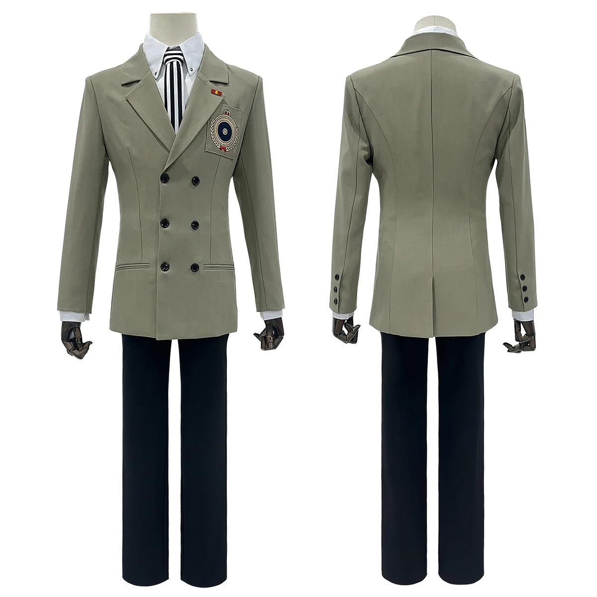 HOLOUN P5 Game Akechi Goro Cosplay Costume Wig Detective Uniform Embroidery Suit Shirt Pants Tie Gloves Daily Wear Cos Halloween