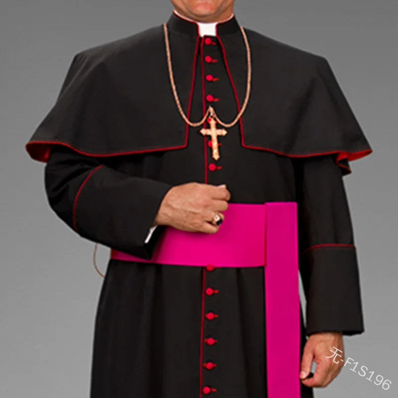 Roman Black Priest Cassock Robe Belt Clergyman Vestments Medieval Ritual Robe Wizard Black Priest Robe Belt Waistsash Cosplay