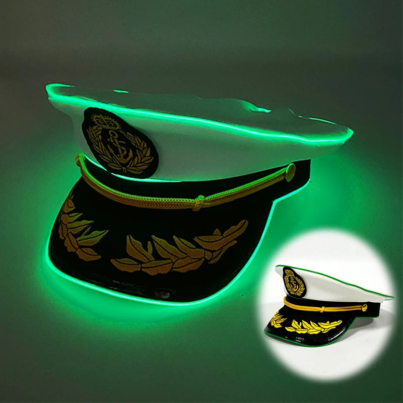 Newstyle Led Captain Hat Halloween Masquerade Pirate Theme Party Cosplay Captain Costumes Accessories Light Up Skull Pattern Hat