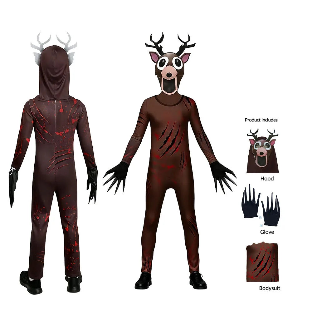 Halloween 99 Nights Forest Deer  Children Adult Cosplay Outfit 3D Print Cosplay   Carnival Horror Game Dress Up Children's Gift