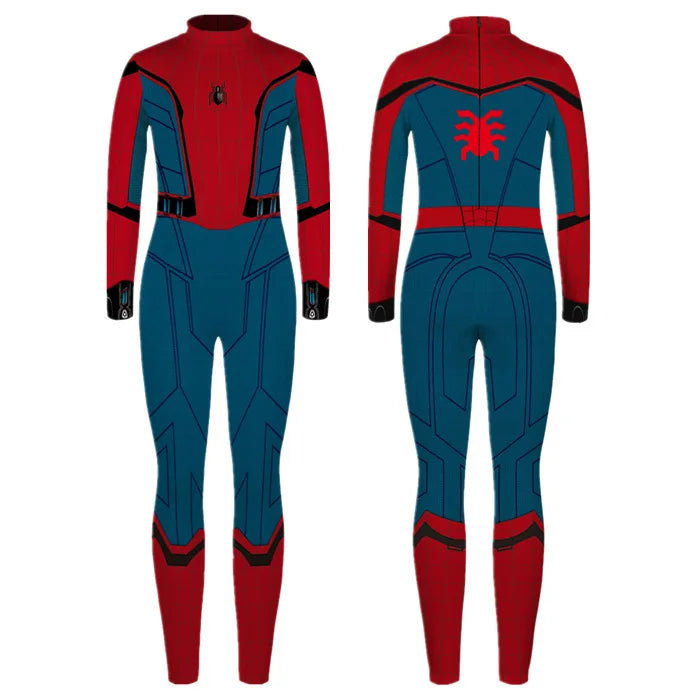 Superhero Spiderman Iron Man Bodysuit Cosplay Costume Women Slim Digital Print Jumpsuit Halloween Fancy Dress up