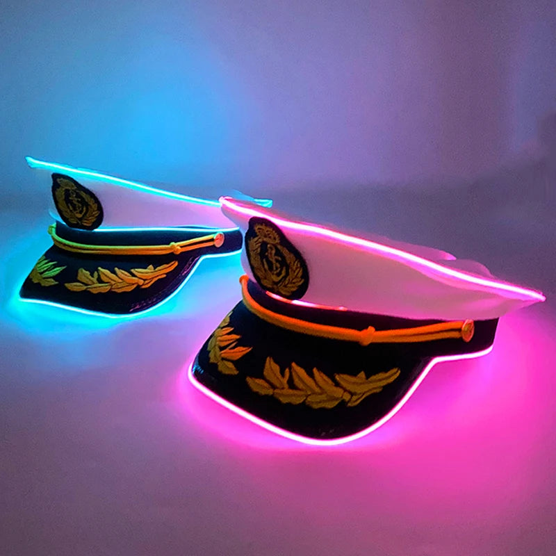 Newstyle Led Captain Hat Halloween Masquerade Pirate Theme Party Cosplay Captain Costumes Accessories Light Up Skull Pattern Hat