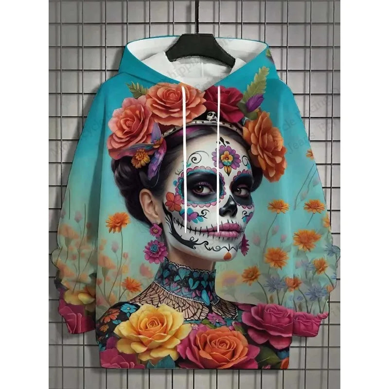 2025 Autumn 3D Printing Halloween Flower Hoodie Women's Fashion Sportswear Oversized Sexy Girl Pullover Sportswear