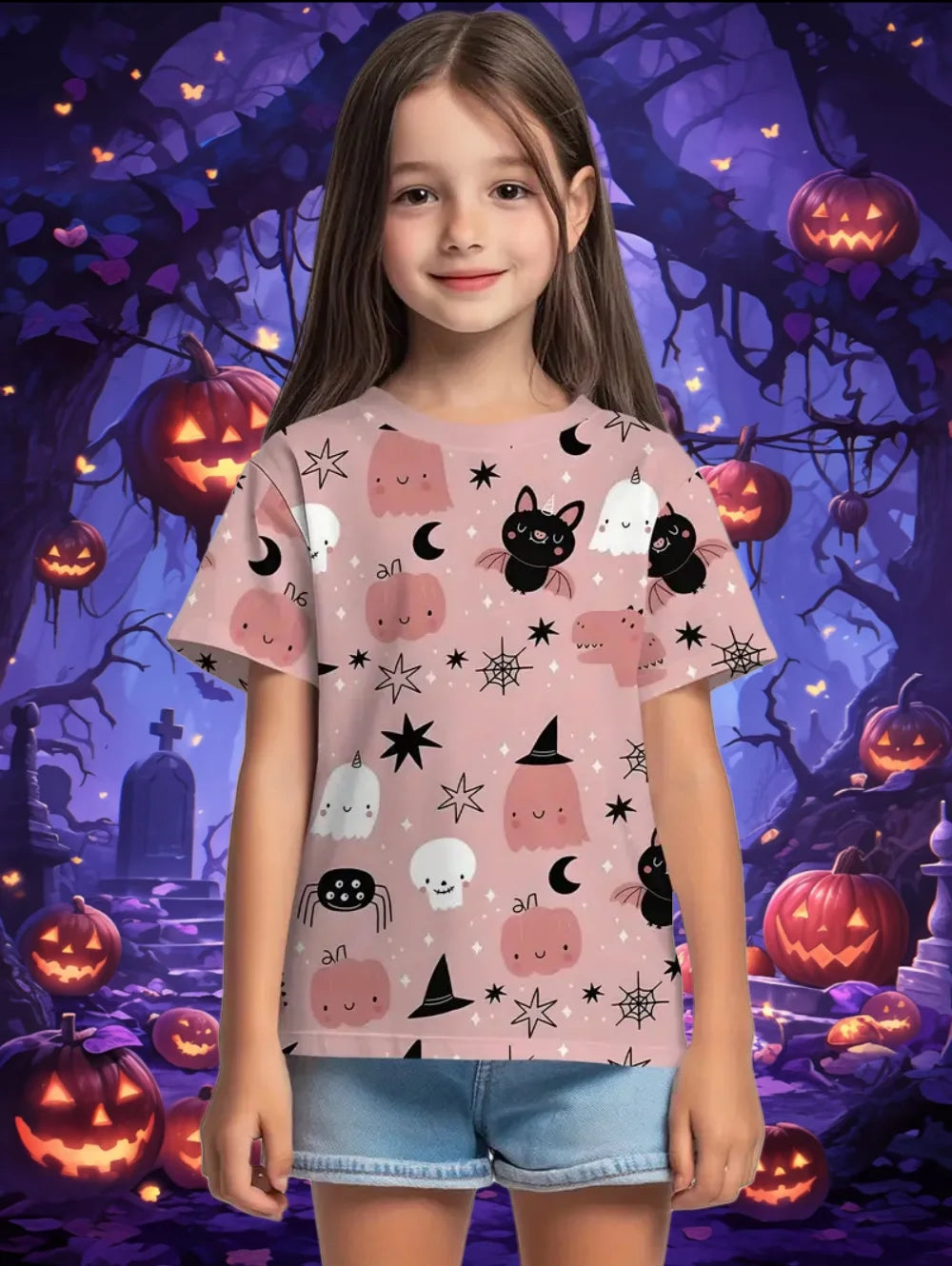Girl Clothes Funny Pumpkin Graphic T Shirt Halloween Boys Girls Summer Short Sleeves T-Shirt 2-10y Halloween Gift Party T-Shirt