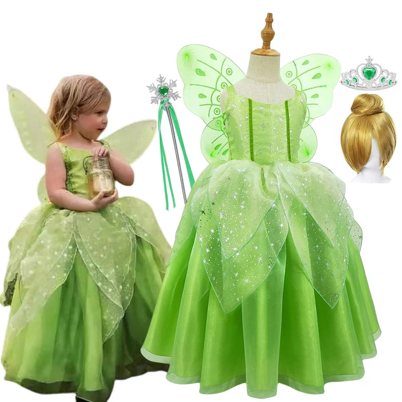 Girls Costume Halloween Costume for Kids Green Fancy Dress Fairy Princess Cosplay Carnival Party