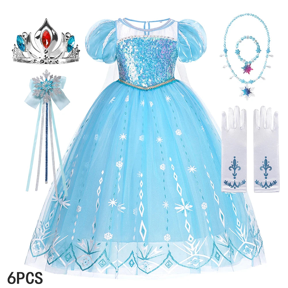 Elsa Girls Dress Frozan Cosplay Costume Princess Dresses Queen Snow Queen Wedding Luxurious With Cloak Carnival Gown Dresses Up
