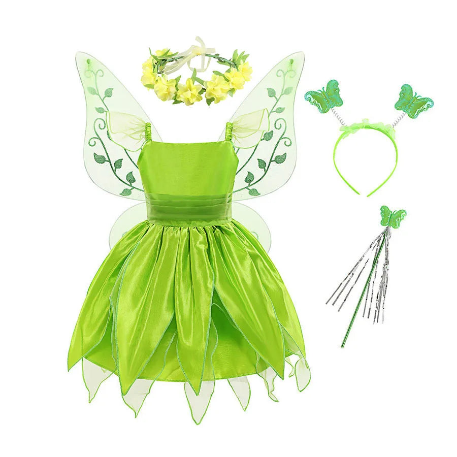 Girls Costume Halloween Costume for Kids Green Fancy Dress Fairy Princess Cosplay Carnival Party