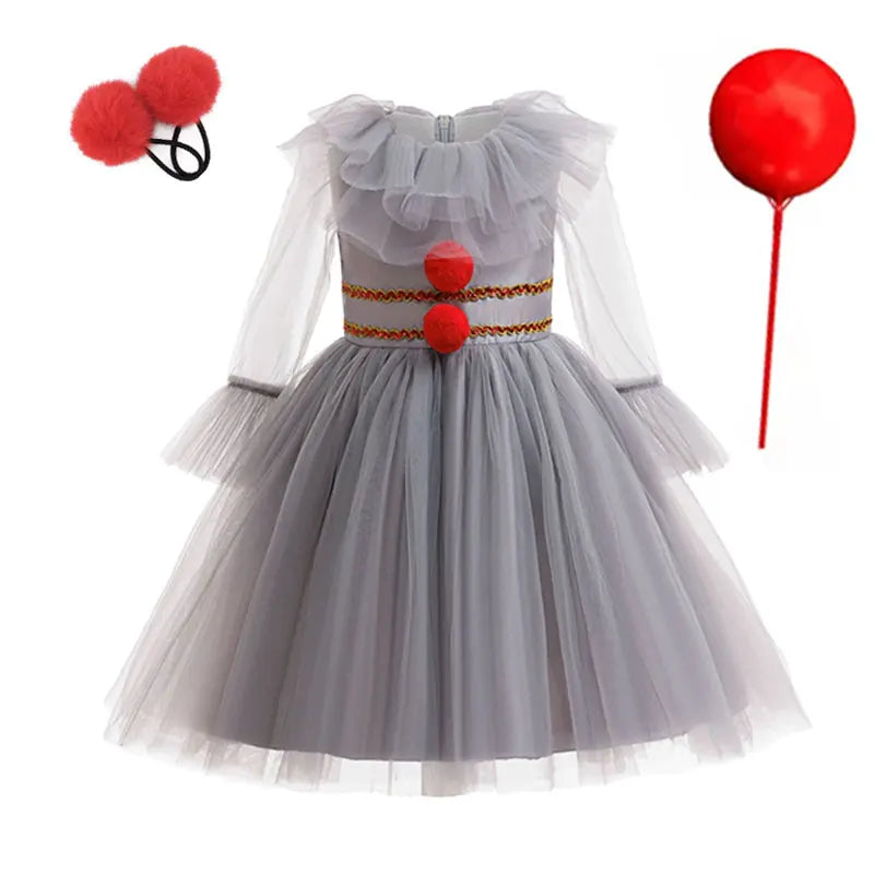 Girls New Gray Joker Dress for Kids 2025 Halloween Carnival Cosplay Creepy Clown Costume Children Dress Up Party Clothes