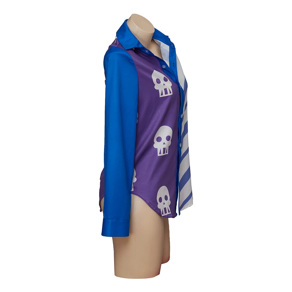 Anime Horseman Sarah Lynn Cosplay Shirt Skull And Horizontal Stripe Blue Print Shirt Costume Adult Student Casual Top Blouse