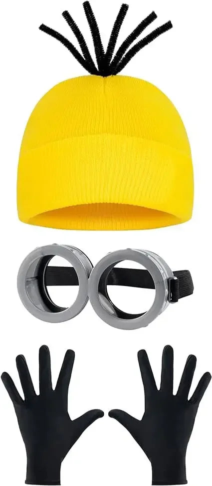 3 Piece Halloween Party Costume Accessories Minions Adult Cosplay Yellow Beanie Goggles Gloves Minions For Halloween Costumes
