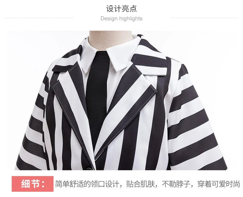 Halloween Lydia Red Horror Ghost Bride Cosplay Dress for Girls boys B-Beetle Juice 2 Black White Pattern Role Playing Costumes