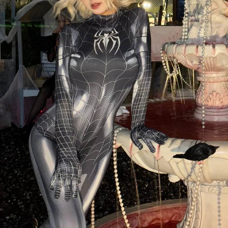 Superhero Female Spider Man Tight Fitting MJ Black Spider Sexy Cosplay Costume Jumpsuit Halloween Cosplay Costume